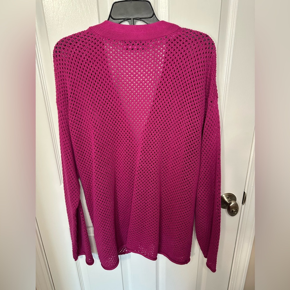 Lane Bryant Womens Cardigan Sweater 2X Pink Mesh Crochet Coquette Cozy Knit - Picture 3 of 4